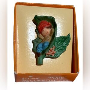 Hallmark vintage fairy pixie elf sleeping on leaf pin brooch cottagecore vibes